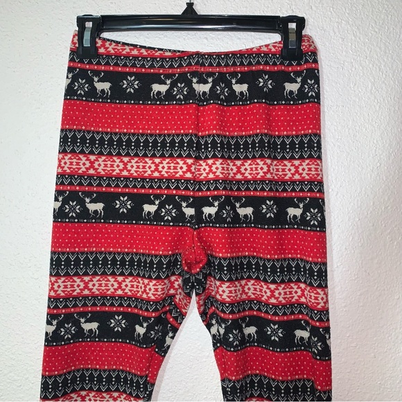 Pink Republic Christmas print Leggings Sz M snowflake reindeer Red white black - Picture 3 of 12